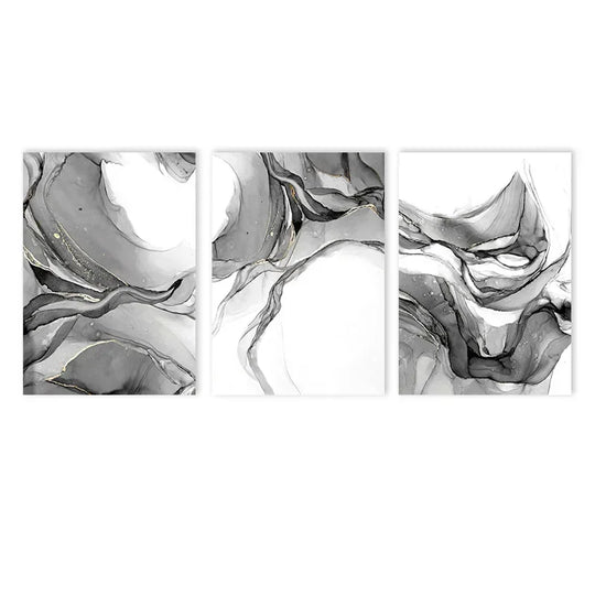 Abstract Black White Liquid Marble Canvas Wall Art Unframed