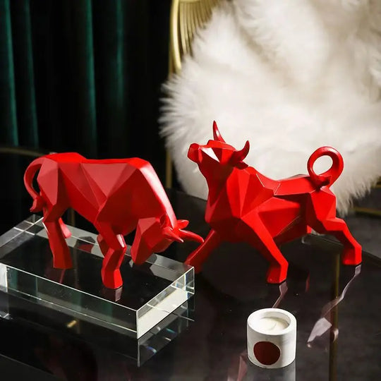 Abstract Geometric Bull Statue Resin Decorative Sculpture