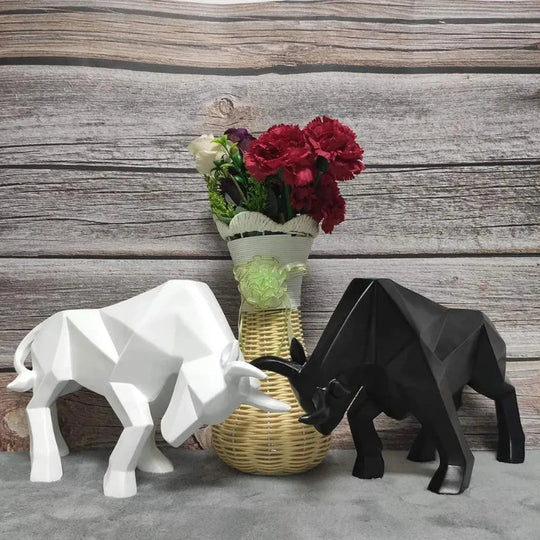 Abstract Geometric Bull Statue Resin Decorative Sculpture