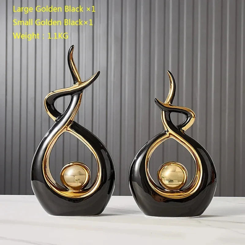 Abstract Ceramic Golden Orb Sculpture Light Luxury Decor