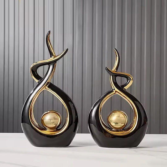 Abstract Ceramic Golden Orb Sculpture Light Luxury Decor