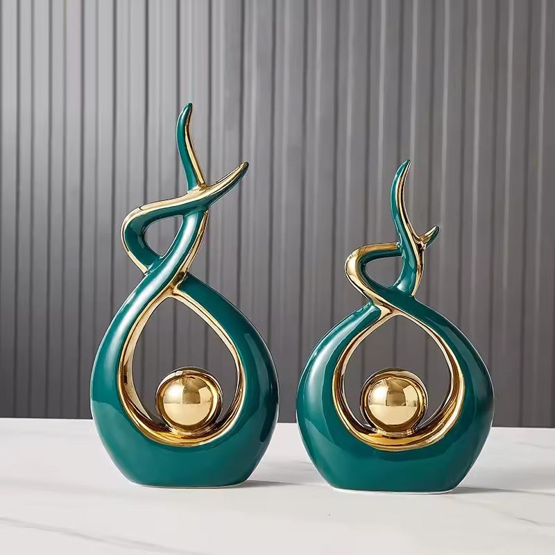 Abstract Ceramic Golden Orb Sculpture Light Luxury Decor