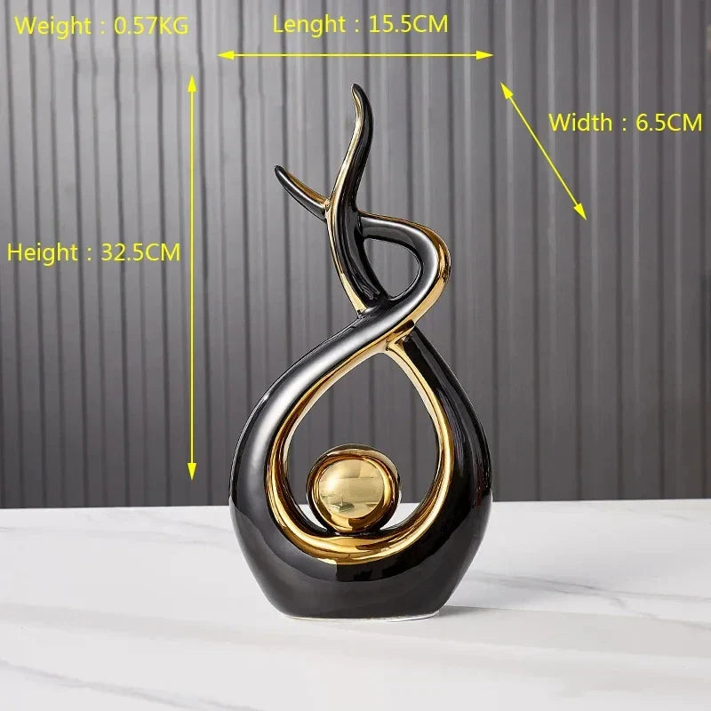 Abstract Ceramic Golden Orb Sculpture Light Luxury Decor
