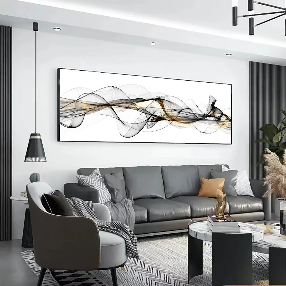 Abstract Flowing Lines Minimalist Wide Format Canvas Wall Art Unframed