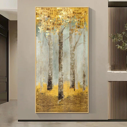 Abstract Golden Tree Auspicious Canvas Wall Art Unframed