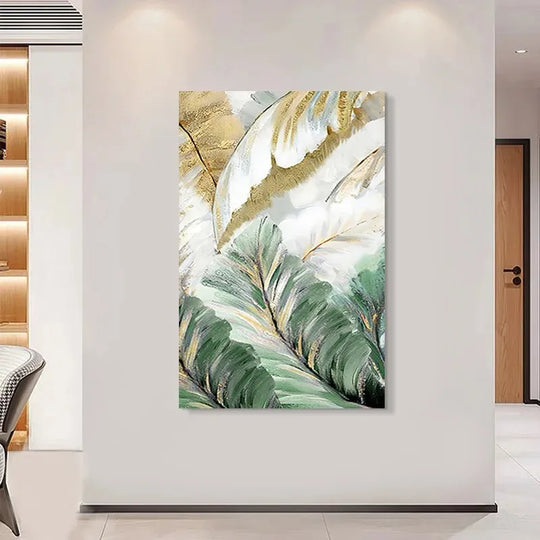 Green Leaves Botanical Abstract Canvas Wall Art