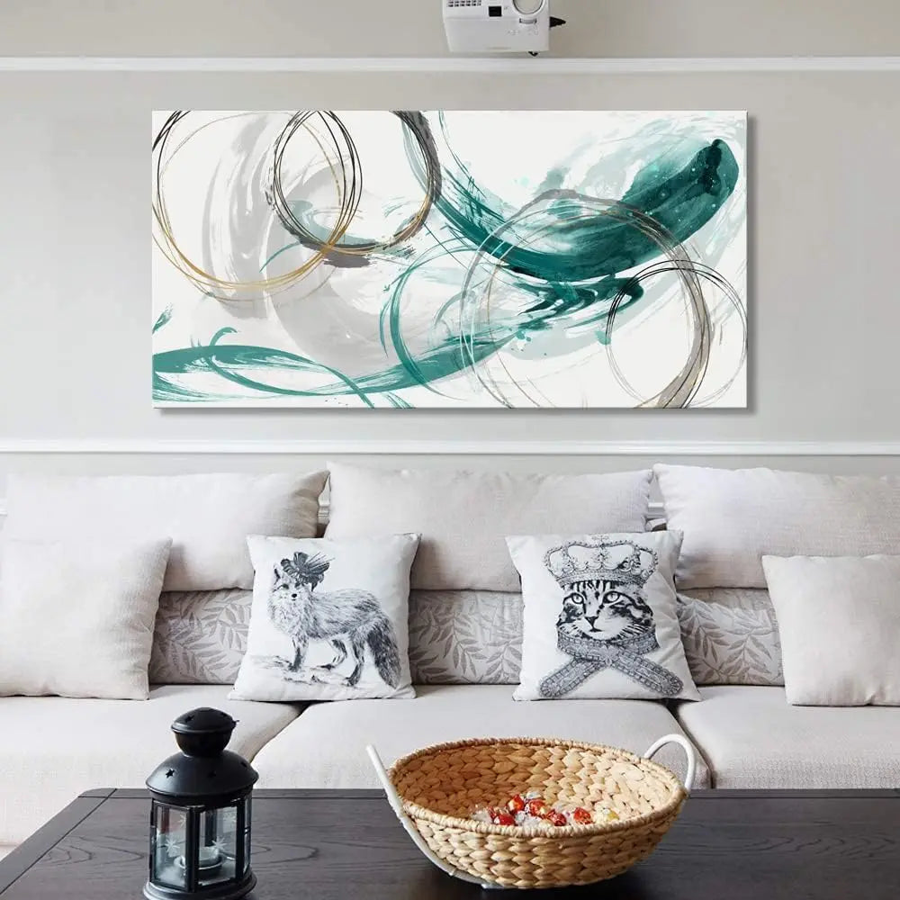 Abstract Minimalist Golden Grey Green Flowing Canvas Wall Art Unframed
