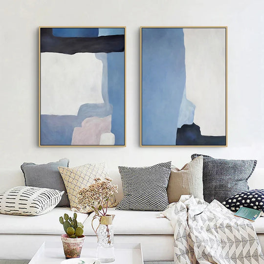 Abstract Shades of Blue Canvas Wall Art Unframed