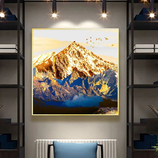 Auspicious Golden Mountain Abstract Landscape Canvas Wall Art Unframed