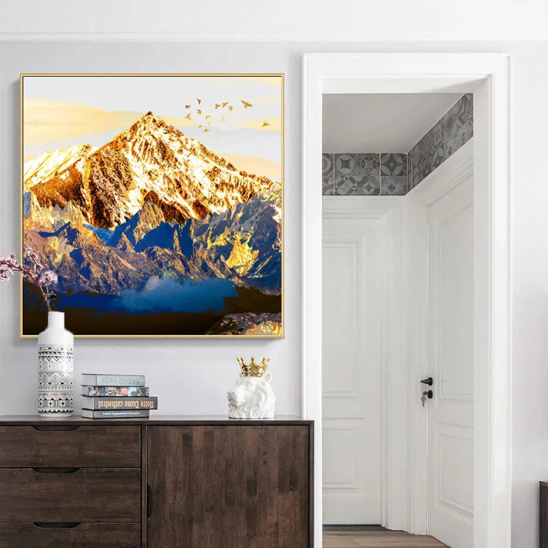 Auspicious Golden Mountain Abstract Landscape Canvas Wall Art Unframed
