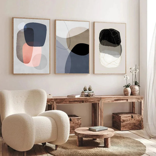 Balanced Asymmetric Abstract Canvas Wall Art Muted Tones