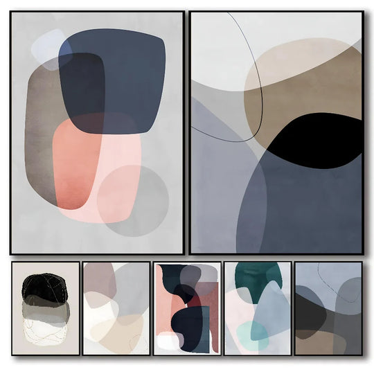 Balanced Asymmetric Abstract Canvas Wall Art Muted Tones