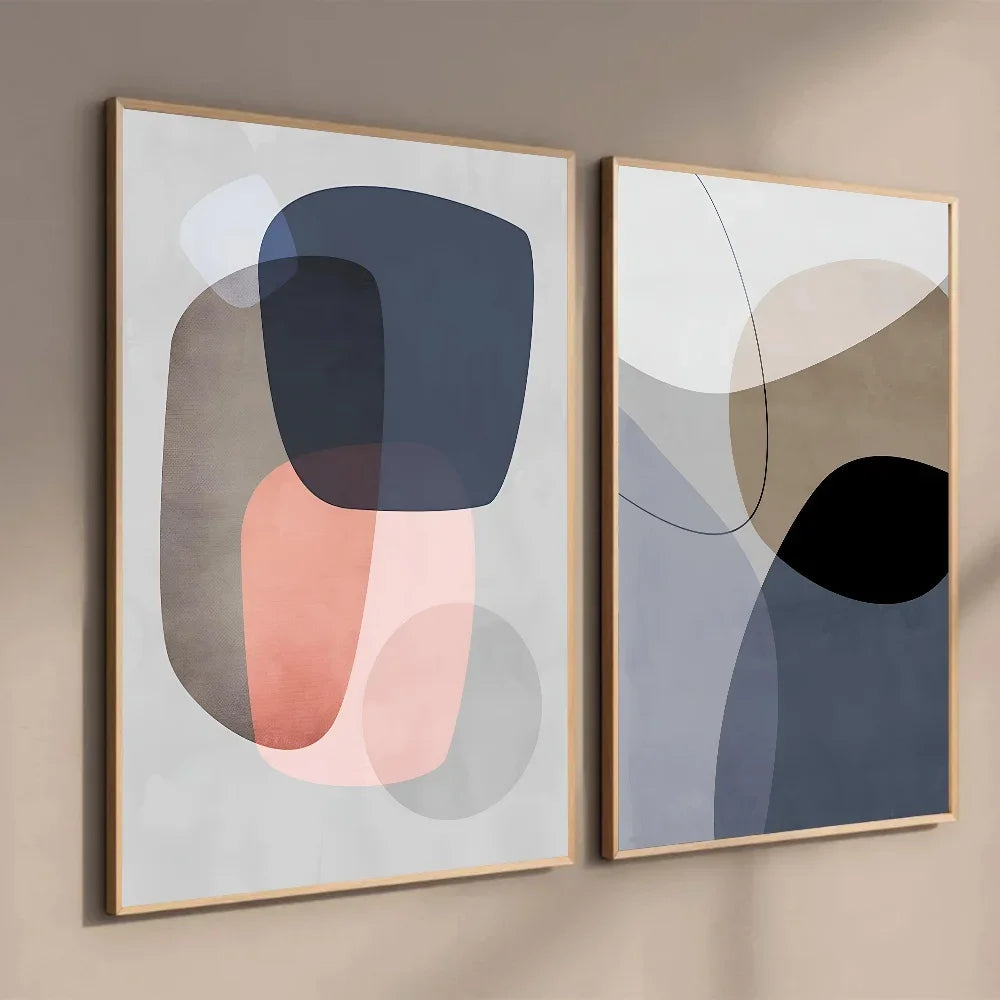 Balanced Asymmetric Abstract Canvas Wall Art Muted Tones