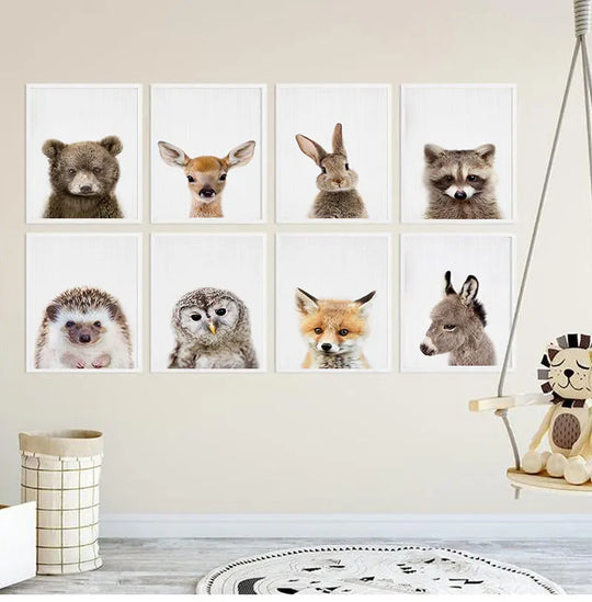 Bear Bunny Elephant Baby Animals Canvas Wall Art