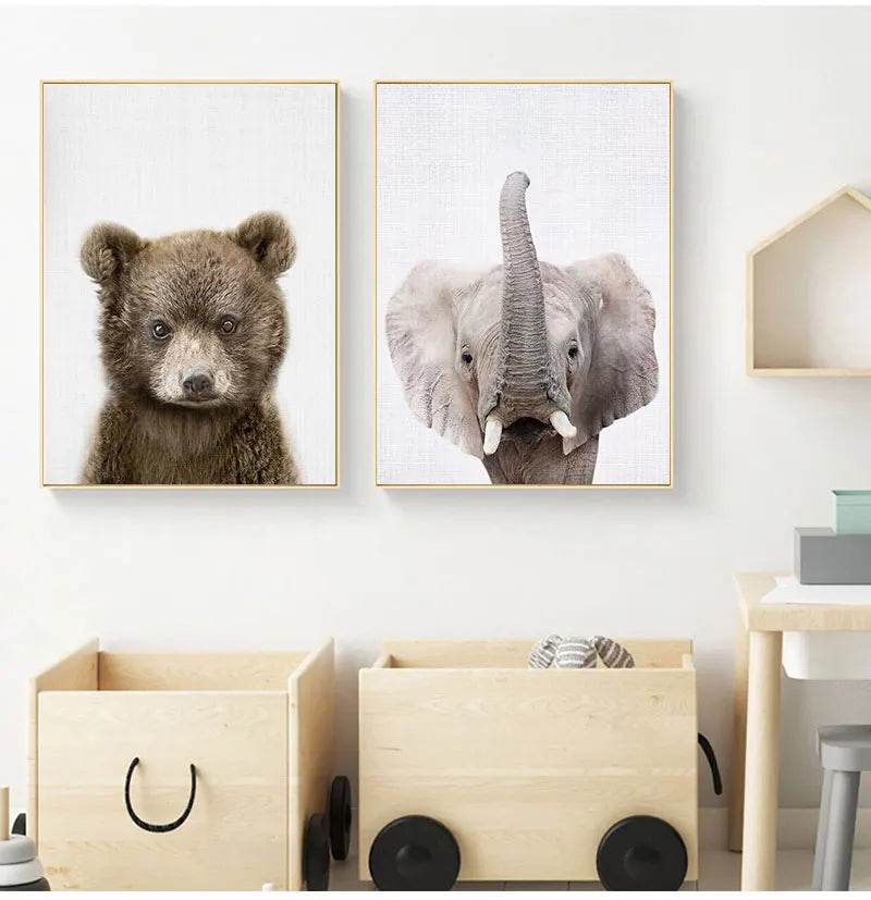 Bear Bunny Elephant Baby Animals Canvas Wall Art