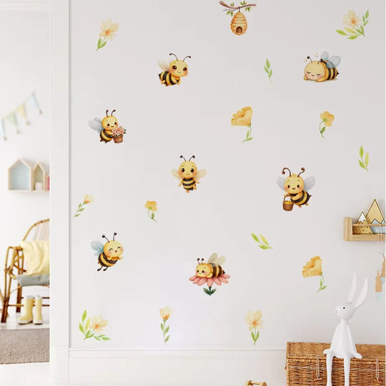 Bees Flowers Wall Stickers