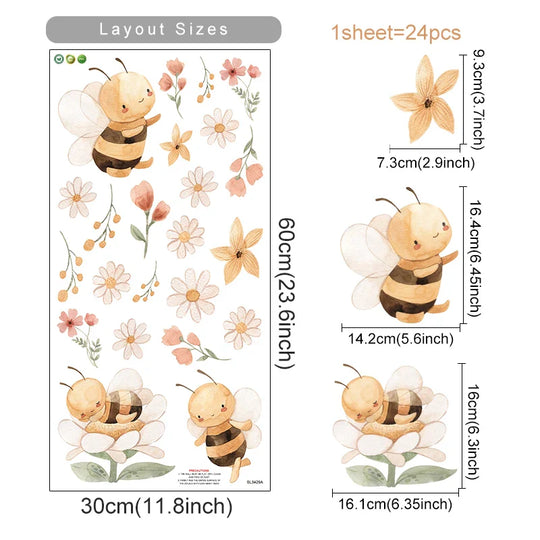 Bees Flowers Wall Stickers