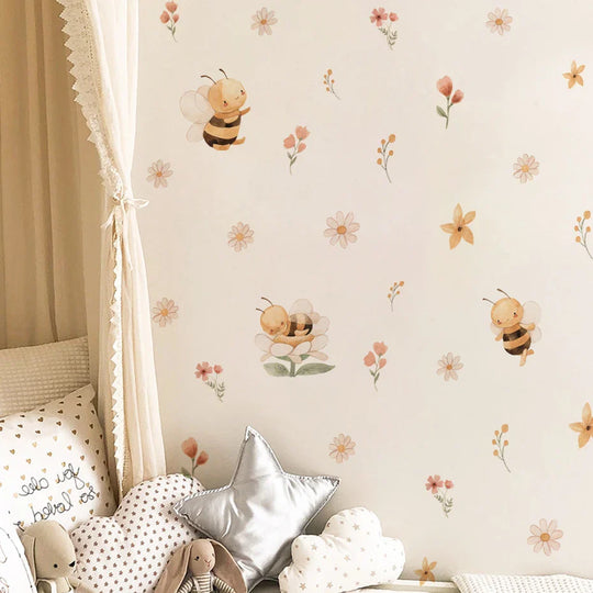 Bees Flowers Wall Stickers