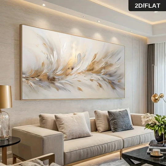 Beige Golden Abstract Feather Canvas Wall Art Print
