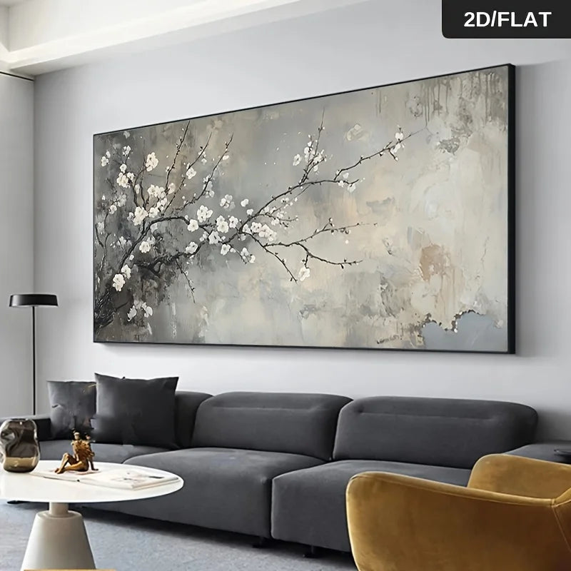 Large White Blossom Tree Abstract Canvas Wall Art Unframed