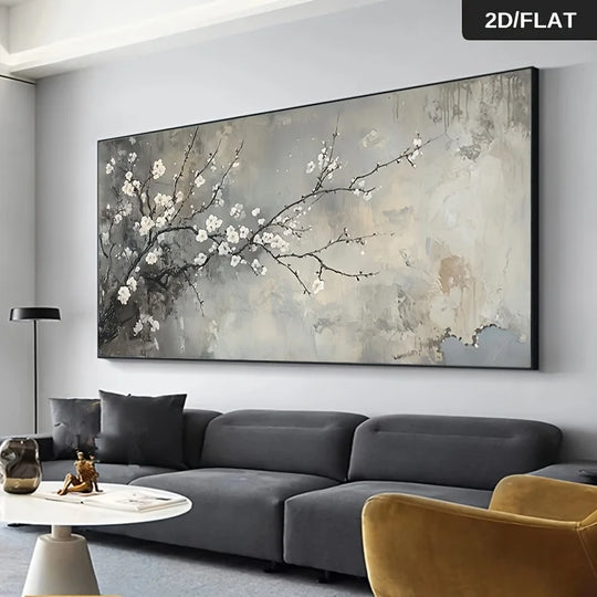Large White Blossom Tree Abstract Canvas Wall Art Unframed