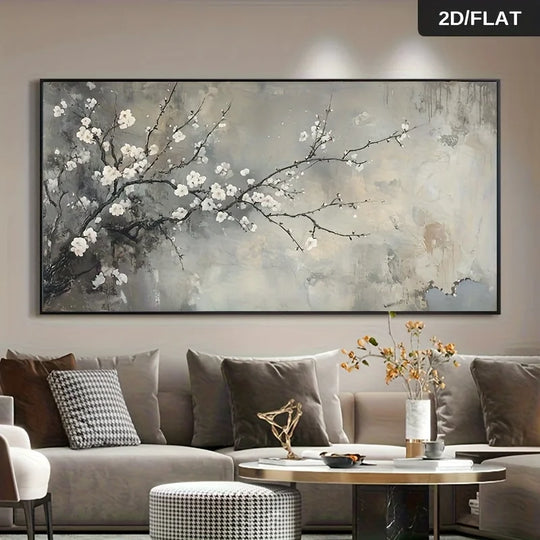 Large White Blossom Tree Abstract Canvas Wall Art Unframed