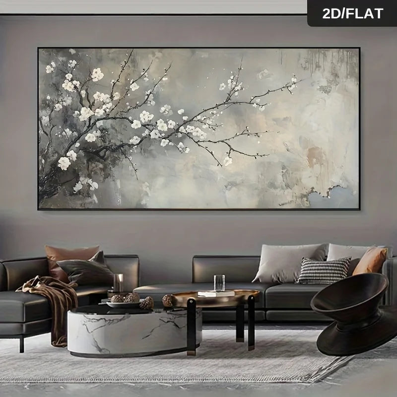 Large White Blossom Tree Abstract Canvas Wall Art Unframed