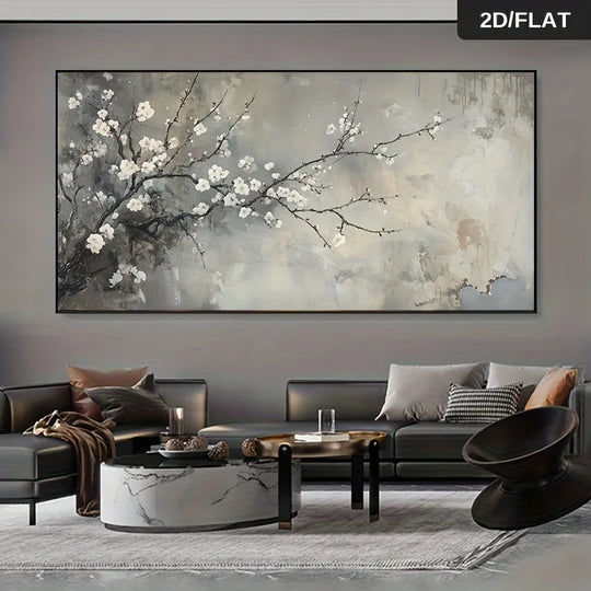 Large White Blossom Tree Abstract Canvas Wall Art Unframed