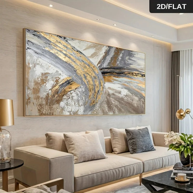 Large Gray Beige Gold Abstract Canvas Wall Art Unframed
