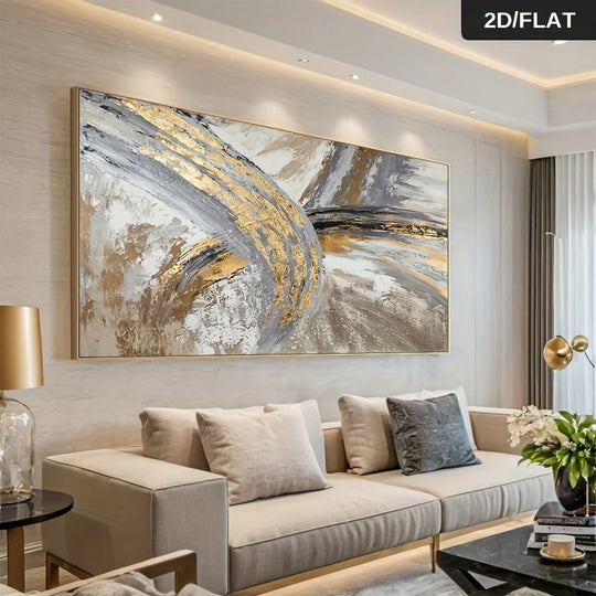 Large Gray Beige Gold Abstract Canvas Wall Art Unframed