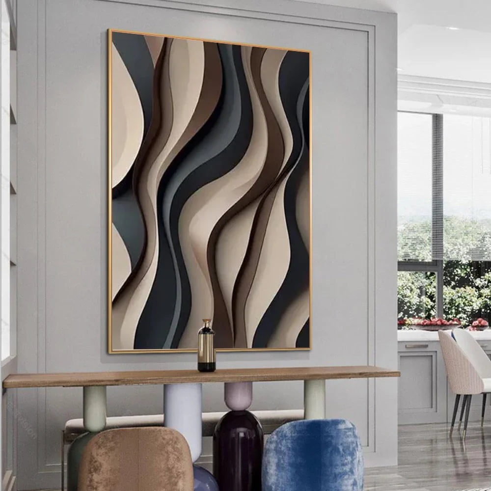 Modern Abstract Flowing Wavy Canvas Wall Art Print