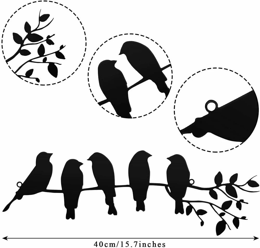 Birds on Branch Silhouette Black Metal Wall Art Decor