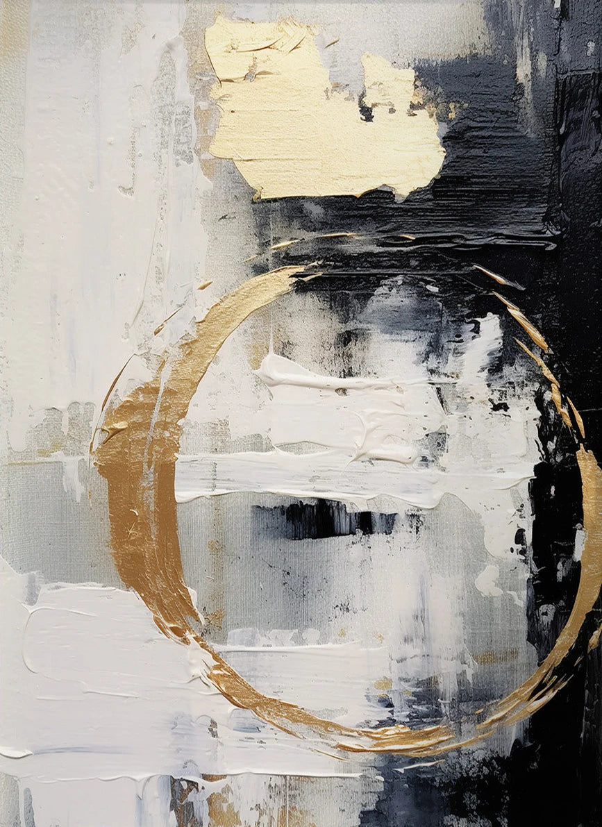 Black Beige Golden Thick Brush Abstract Canvas Wall Art