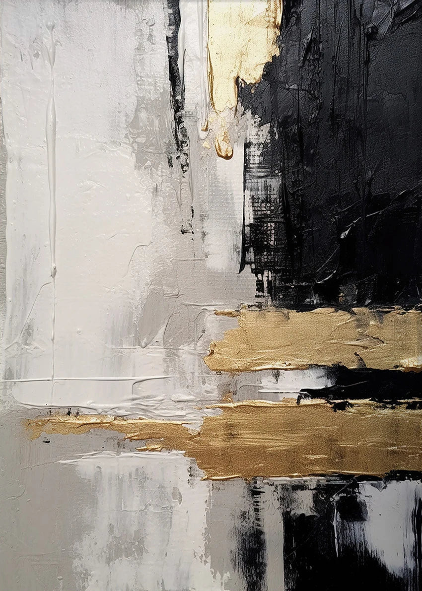 Black Beige Golden Thick Brush Abstract Canvas Wall Art