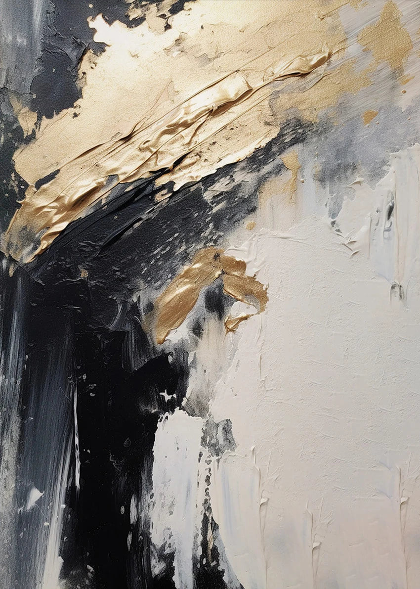 Black Beige Golden Thick Brush Abstract Canvas Wall Art
