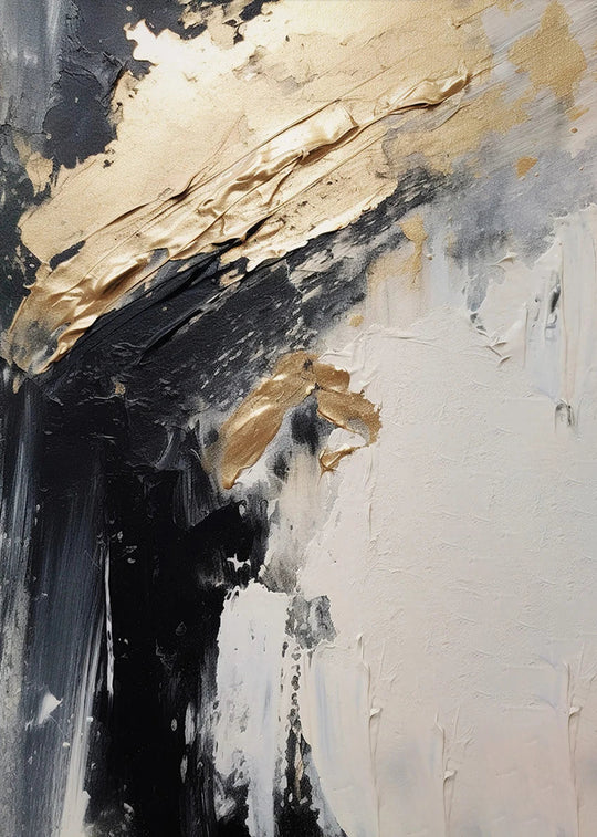 Black Beige Golden Thick Brush Abstract Canvas Wall Art