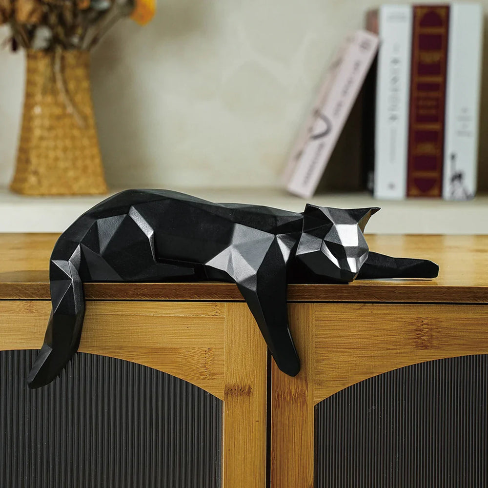 Geometric Cat Figurine Modern Resin Decor Accent