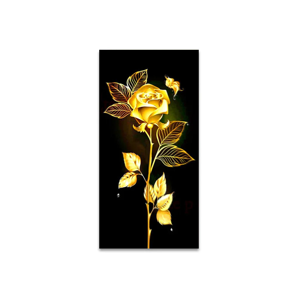 Black Golden Leaves Abstract Botanical Canvas Wall Art Unframed