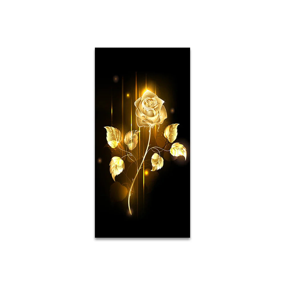 Black Golden Leaves Abstract Botanical Canvas Wall Art Unframed