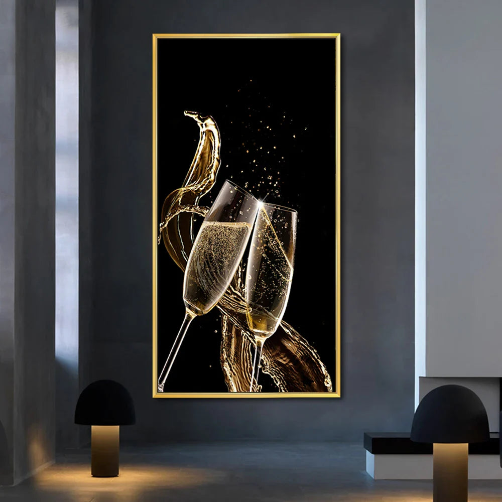 Black Golden Leaves Abstract Botanical Canvas Wall Art Unframed