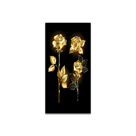 Black Golden Leaves Abstract Botanical Canvas Wall Art Unframed