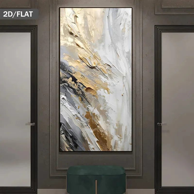 Black Grey Golden Abstract Vertical Canvas Wall Art