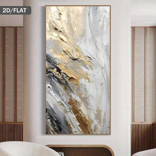 Black Grey Golden Abstract Vertical Canvas Wall Art