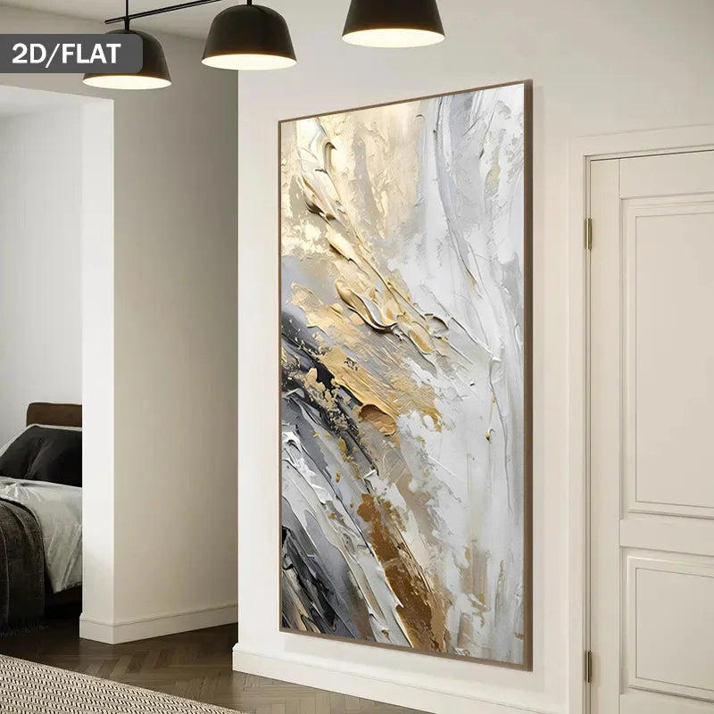 Black Grey Golden Abstract Vertical Canvas Wall Art