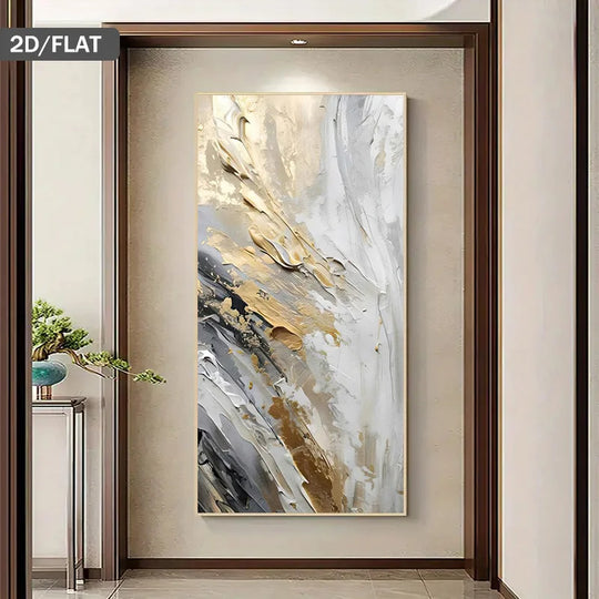 Black Grey Golden Abstract Vertical Canvas Wall Art