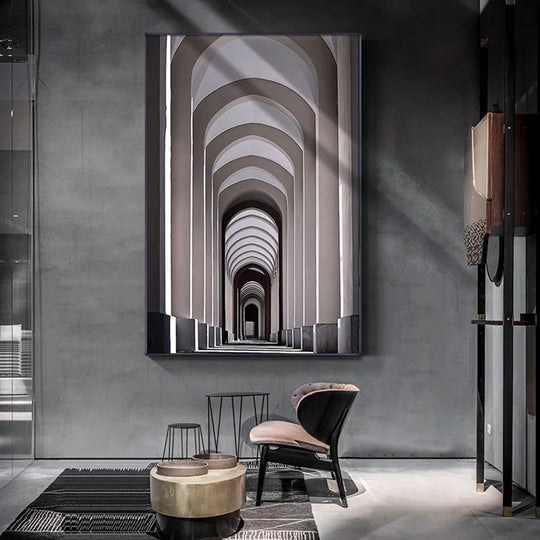 Black Grey Industrial Abstract Architectural Canvas Wall Art