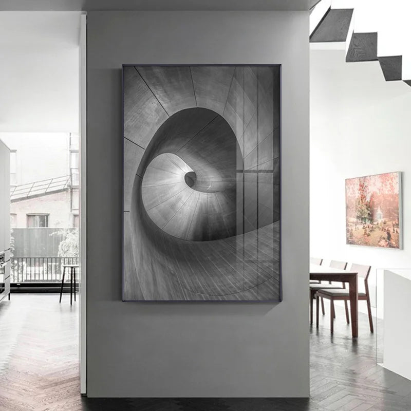 Black Grey Industrial Abstract Architectural Canvas Wall Art
