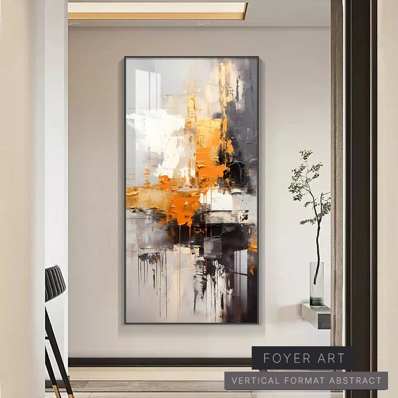 Black Grey Orange Abstract Canvas Wall Art Modern Decor
