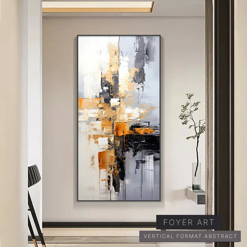 Black Grey Orange Abstract Canvas Wall Art Modern Decor