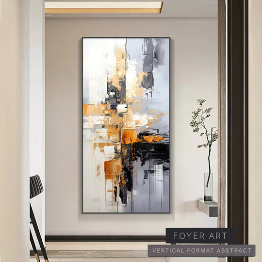 Black Grey Orange Abstract Canvas Wall Art Modern Decor